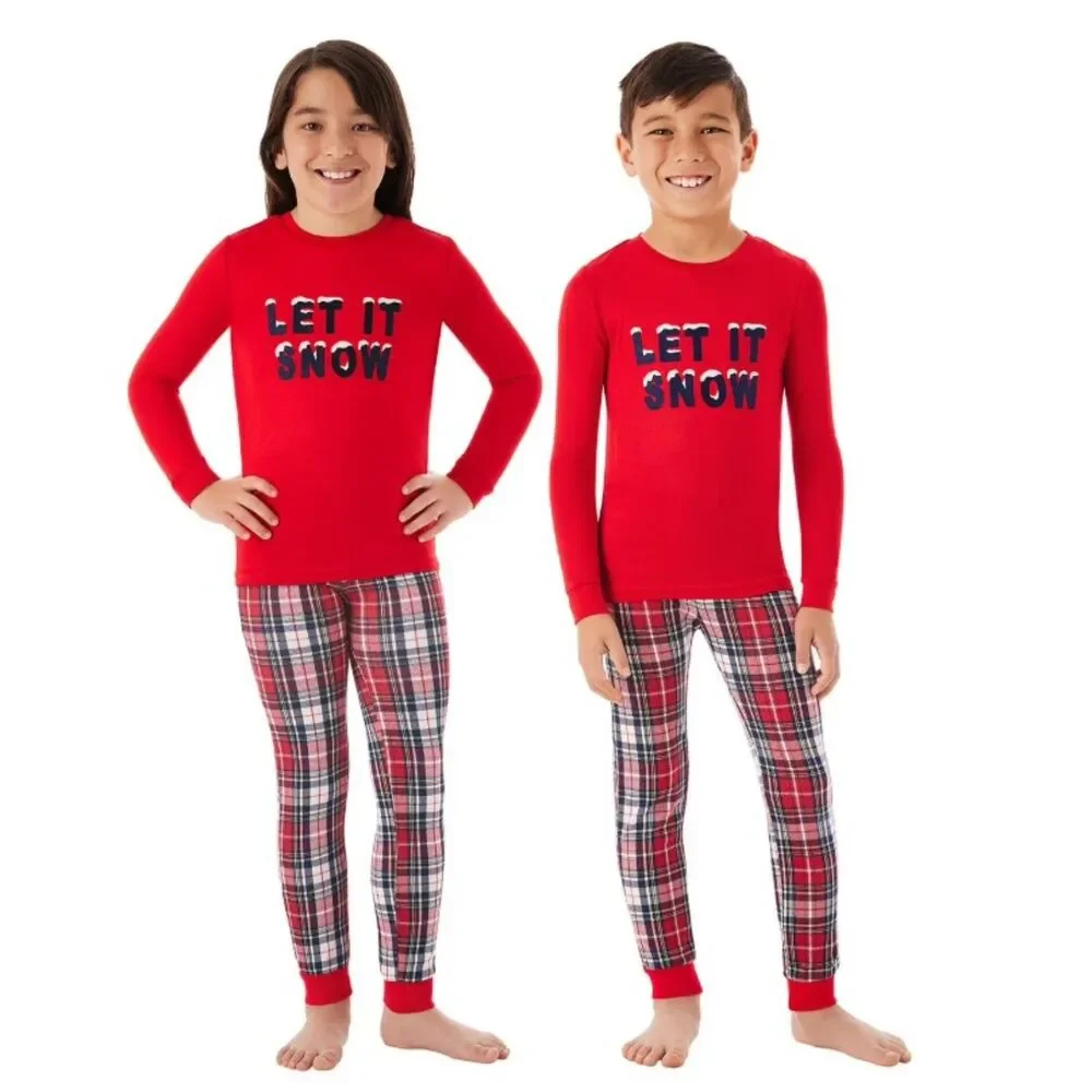 NEW Unisex Sz 8 Christmas Holiday LET IT SNOW Snug Fitting Pajama Lounge Set